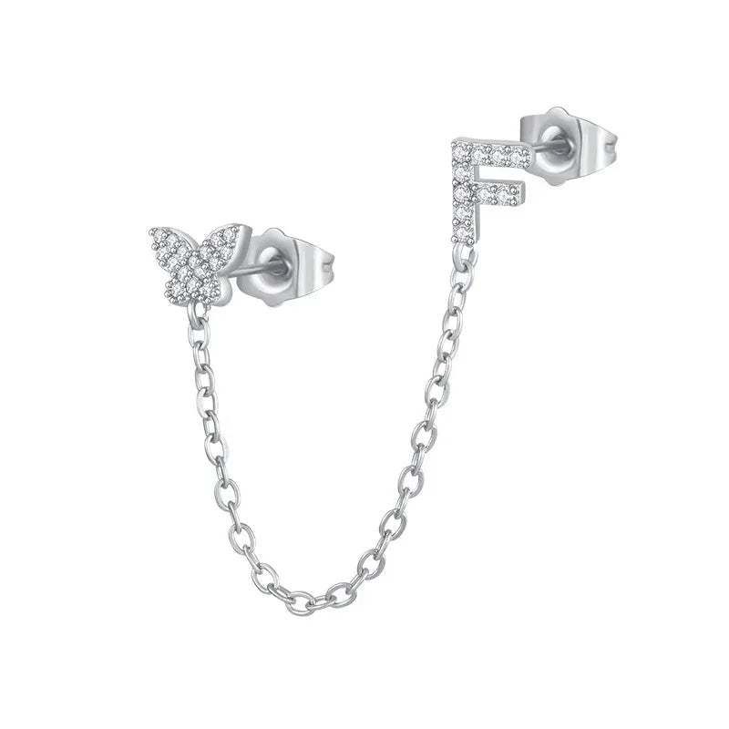 Women's Zircon Butterfly Alphabet One Piece Stud Earrings - Viexta