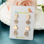 Gold Plated Stainless Steel Maple Leaf Stud Earrings Combo - Viexta