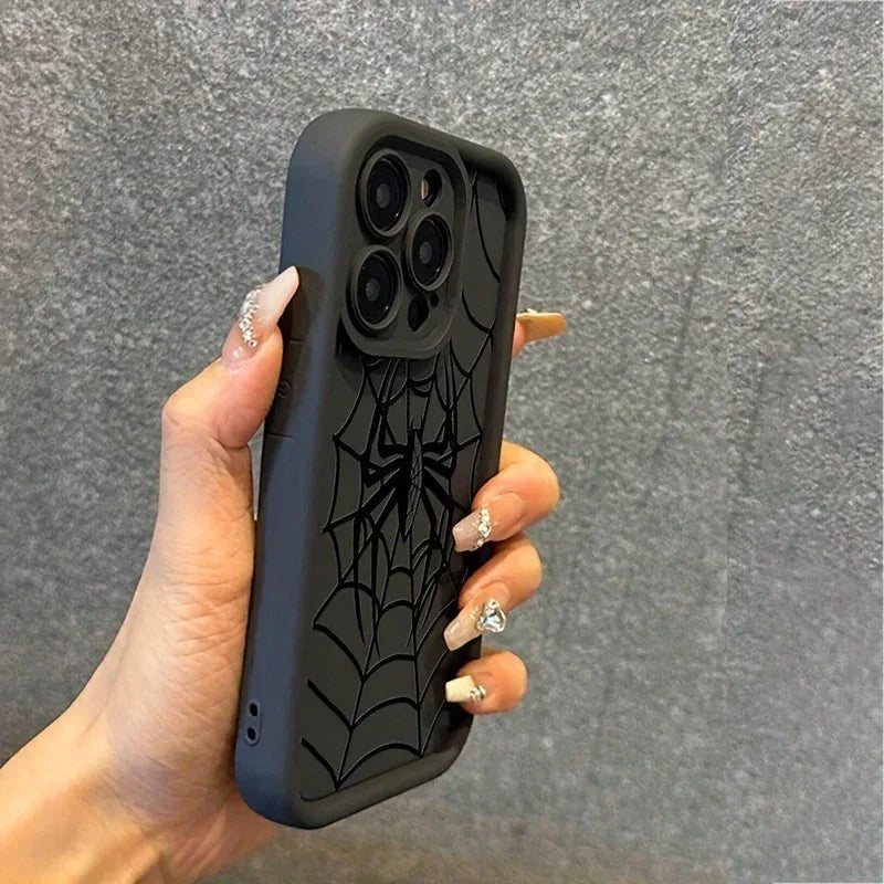 Black Spider Web Phone Case Silicone All-inclusive Drop-resistant - Viexta