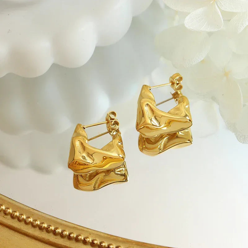 Titanium Steel Irregular Embossed Earrings - Viexta