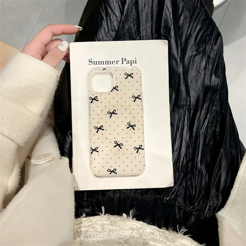 Polka Dot Bow Magnetic Strap iPhone Case - Viexta