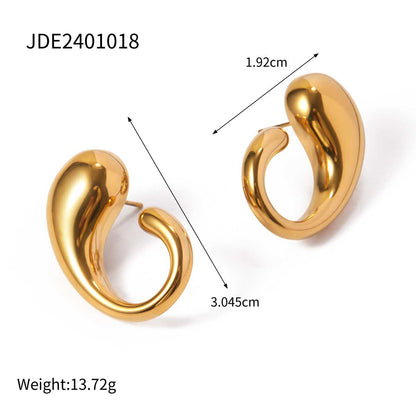 18K Gold Chubby Water Drop Titanium Steel Earrings