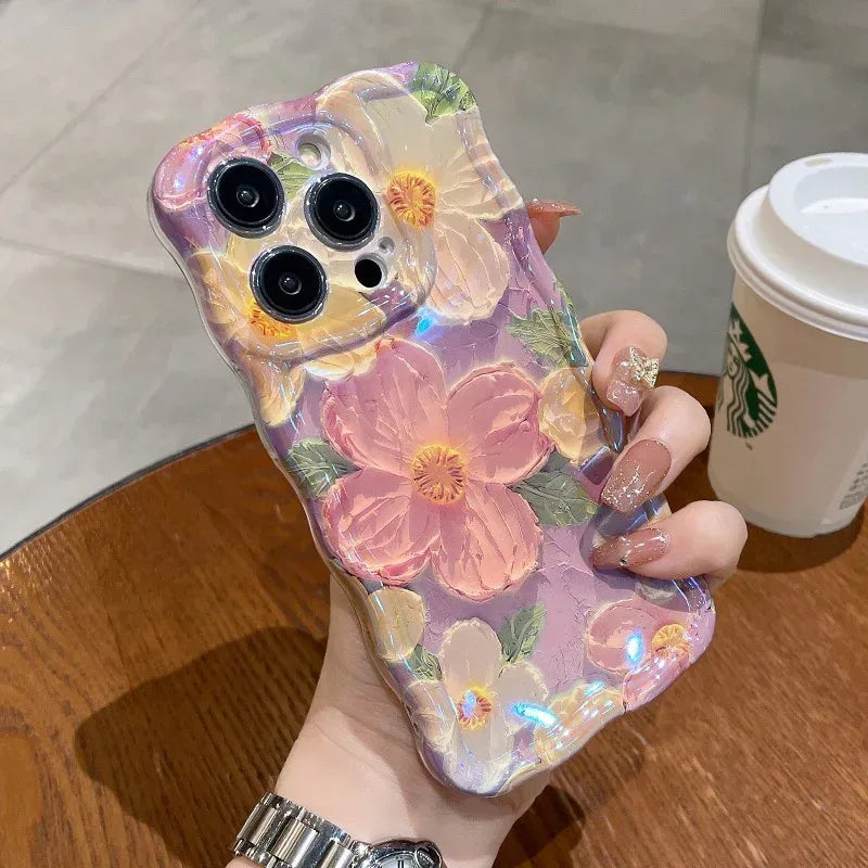 Drop-resistant Oil Painting Flower Soft Silicone iPhone Case - Viexta