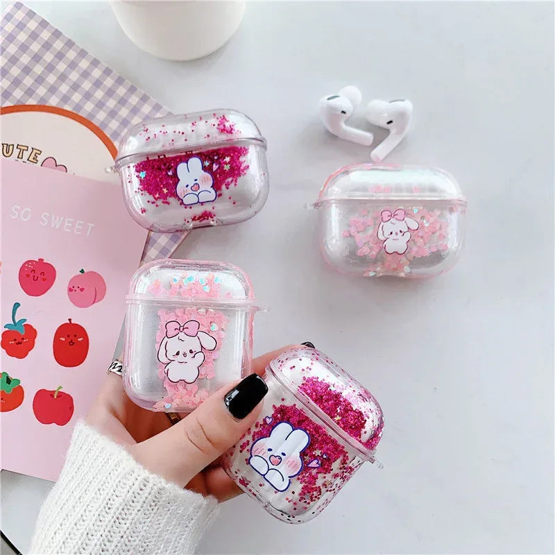 Cute Rabbit Quicksand Headphone Case Soft Shell - Viexta