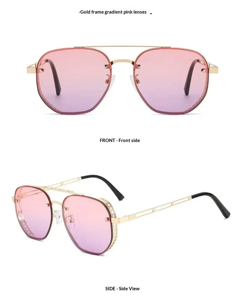 Retro Double-bridge Hollow-out Metal Sunglasses - Viexta