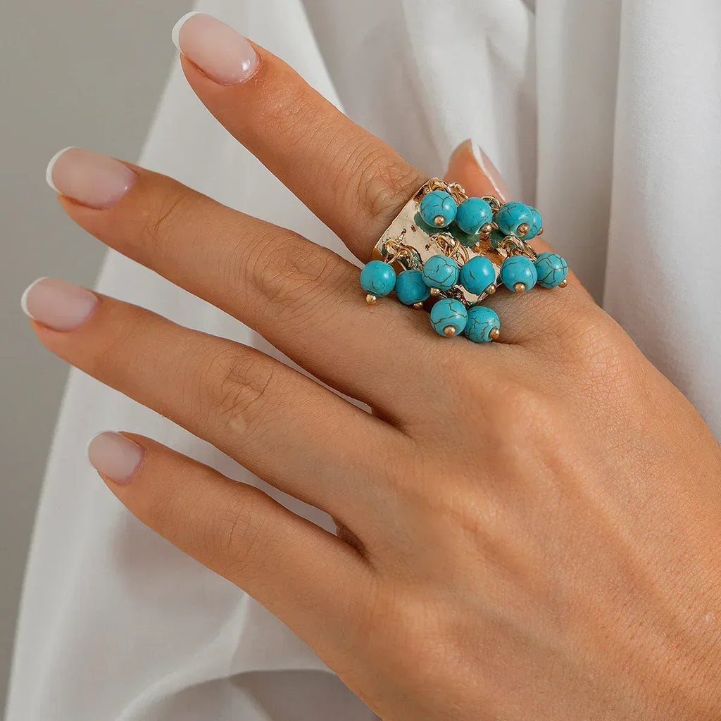 Retro Colorful Pearl Tassel Ring - Viexta