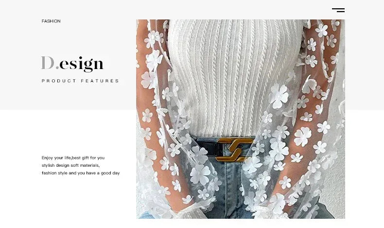 Women's Mesh Small Flower Chiffon Top - Viexta