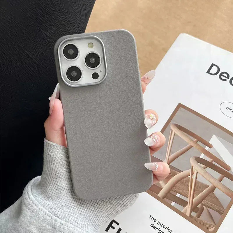 Plain Leather Solid Color iPhone Cover - Viexta