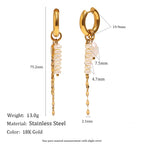 Stainless Steel Plated 18K Dold Pearl Chain Tassel Earrings