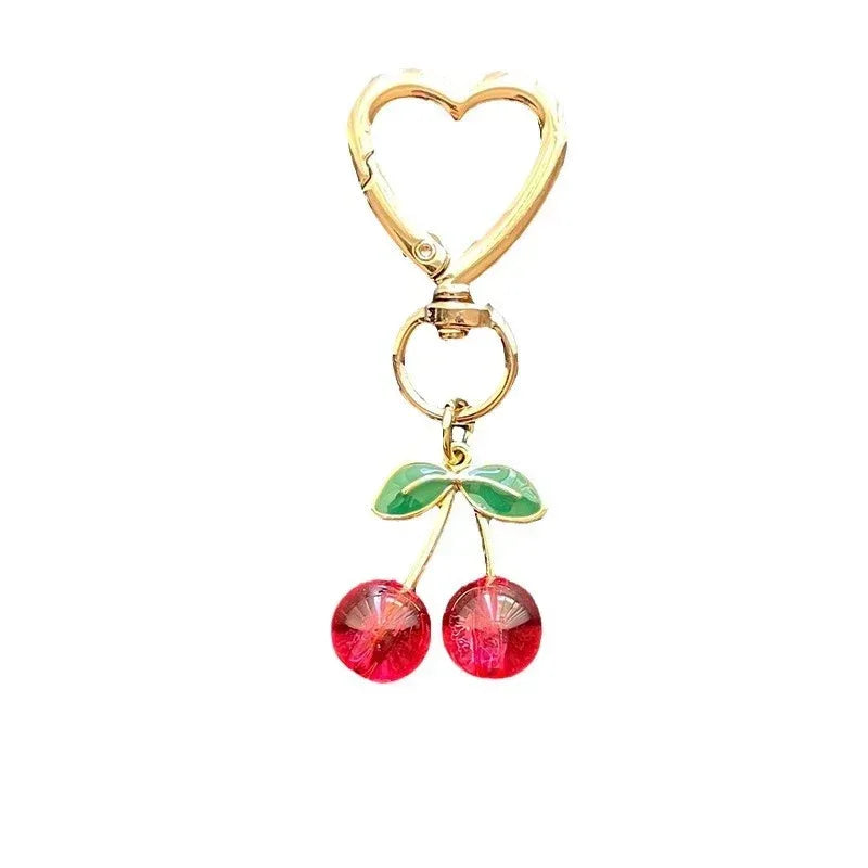Exquisite Glitter Heart Buckle Cherry Keychain - Viexta