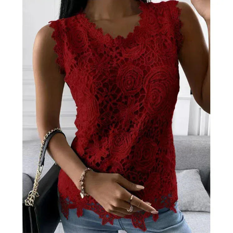 Flowers Lace Women Summer Tops - Viexta