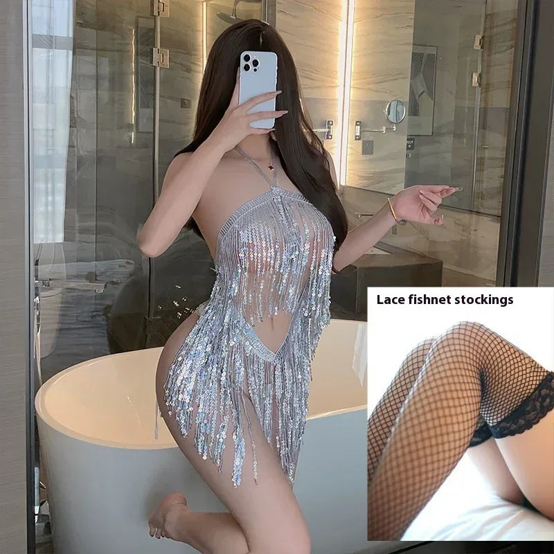 Sexy Lingerie Sexy Sequined Tassel Skirt Uniform - Viexta