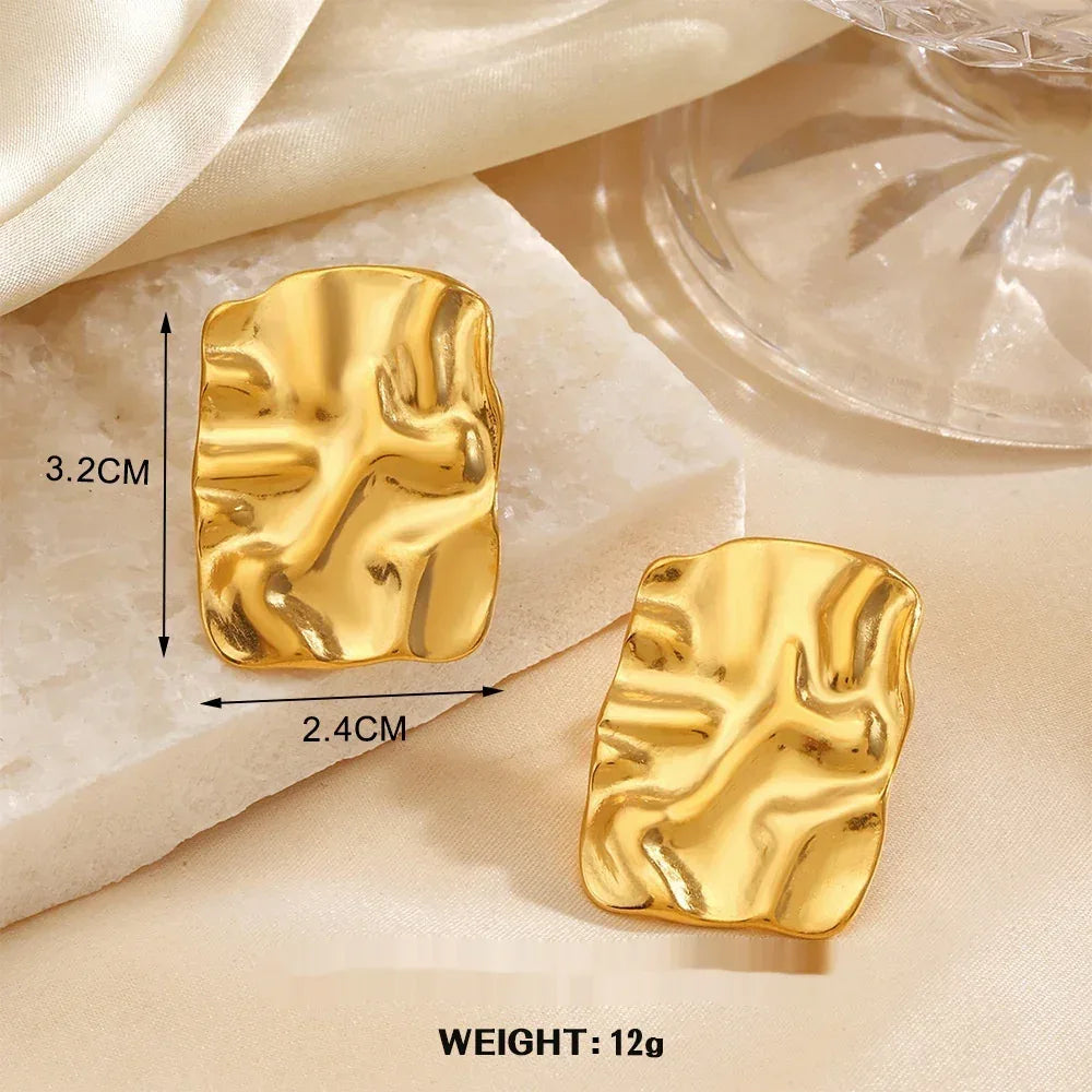 Geometric Round Personalized Hip Hop Gold Plated Earrings - Viexta