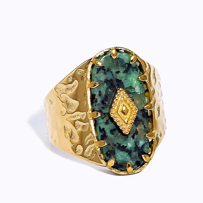 18k Gold Natural Stone Titanium Steel Ring