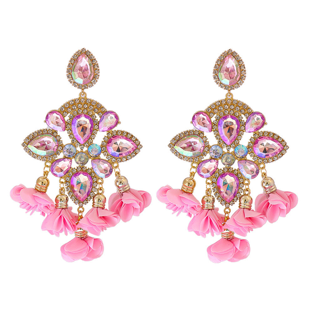 Bohemia Color Diamond Flower Earrings