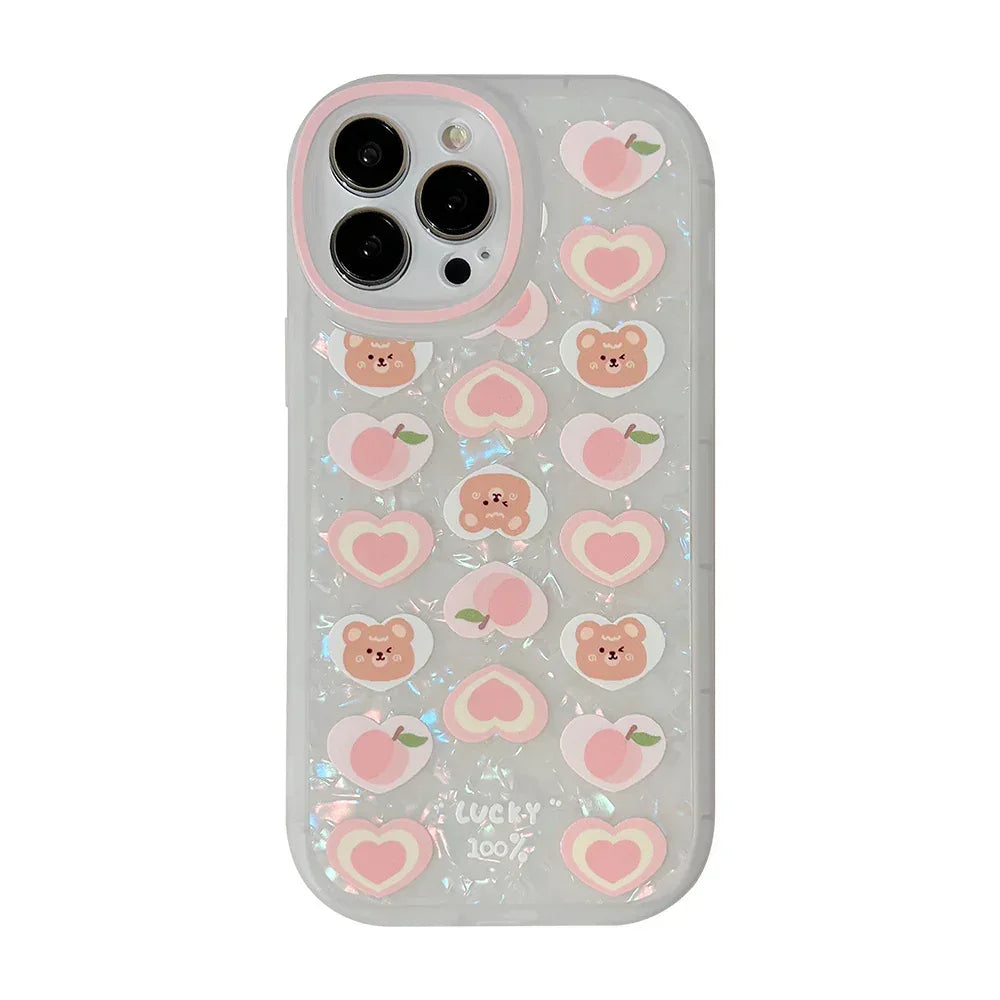 Peach Love Bear Phone Case with Charm - Viexta