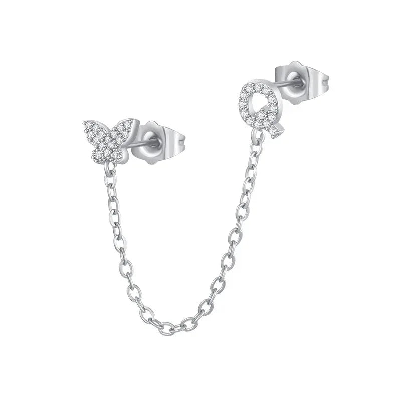 Women's Zircon Butterfly Alphabet One Piece Stud Earrings - Viexta