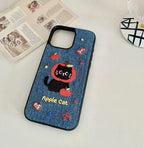 Denim Embroidered Cat Cartoon iPhone Case - Viexta