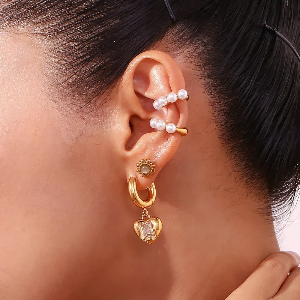 Stainless Steel Peach Heart Zircon Earrings - Viexta