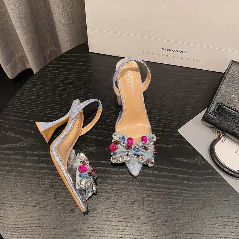 Women's Fashion Pointed Toe Rhinestone Heels - Viexta