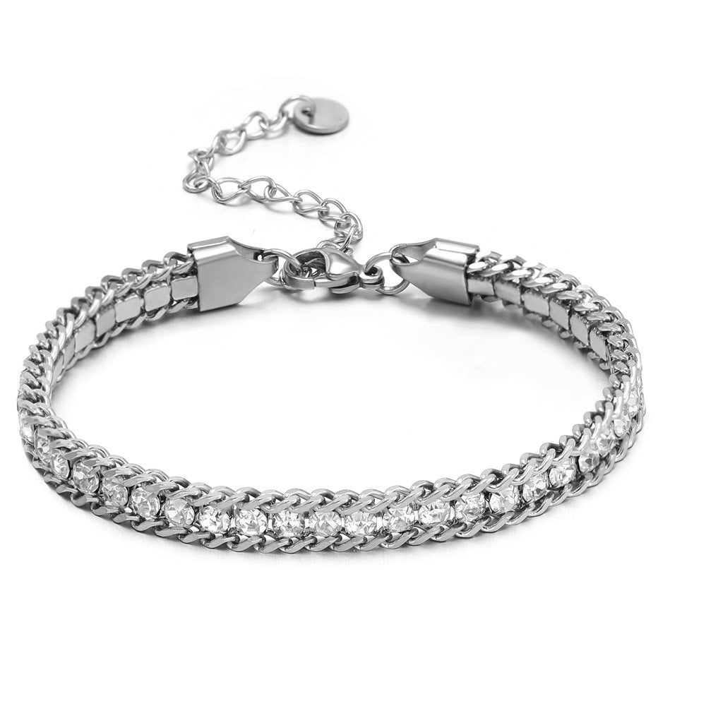 Zircon-studded Chain Pearl Bracelet
