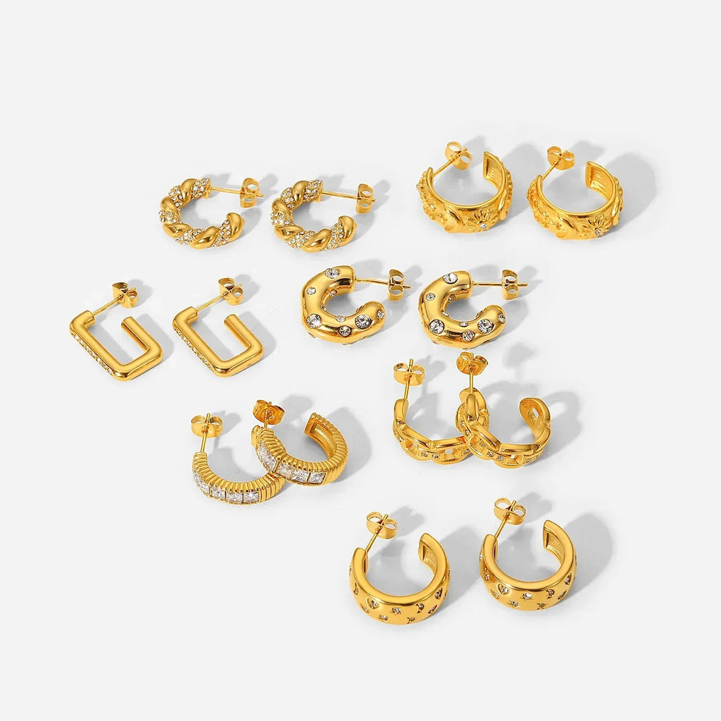 diamond-set-stainless-steel-earrings - Viexta