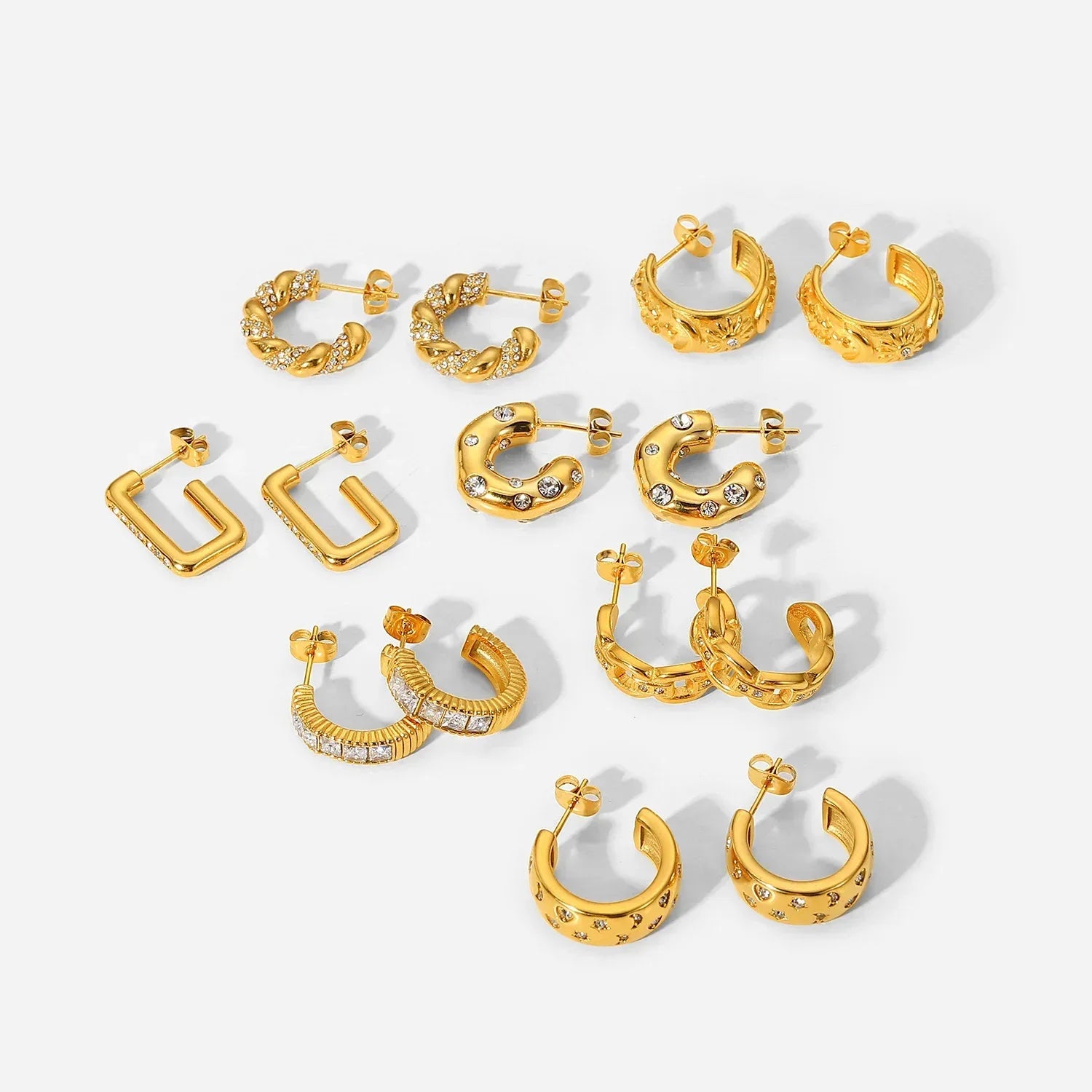 diamond-set-stainless-steel-earrings - Viexta