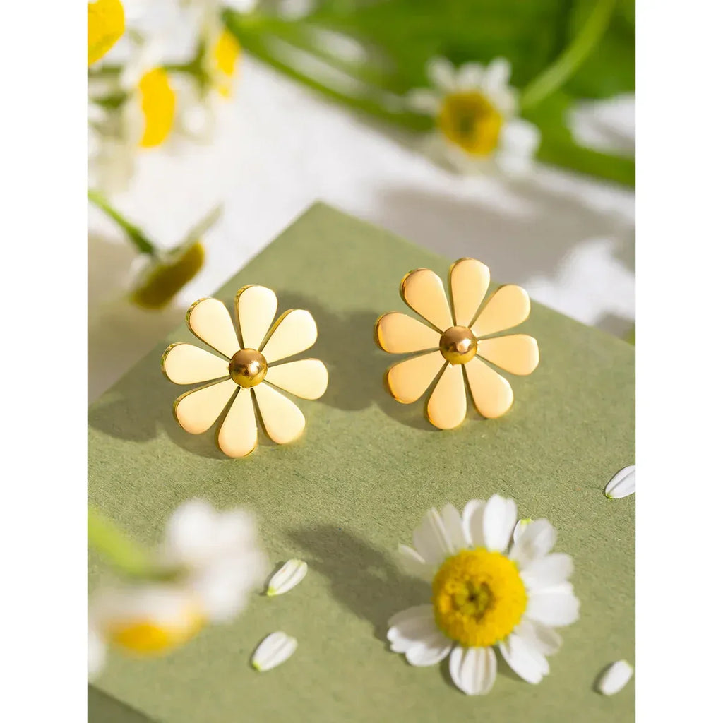 summer-18k-gold-stainless-steel-flower-earrings - Viexta