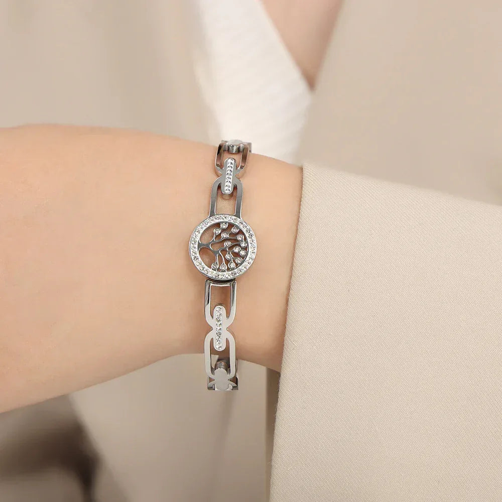 Hollow Jeweled Titanium Steel Gold-plated Bracelet - Viexta