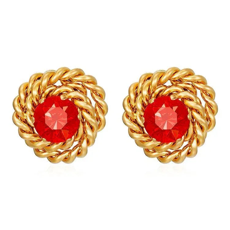 Retro Trendy Rose Zircon Stud Earrings - Viexta