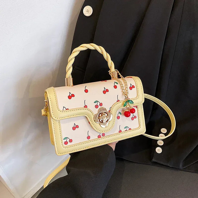 Cute Cherry Twist Portable Small Square Bag - Viexta