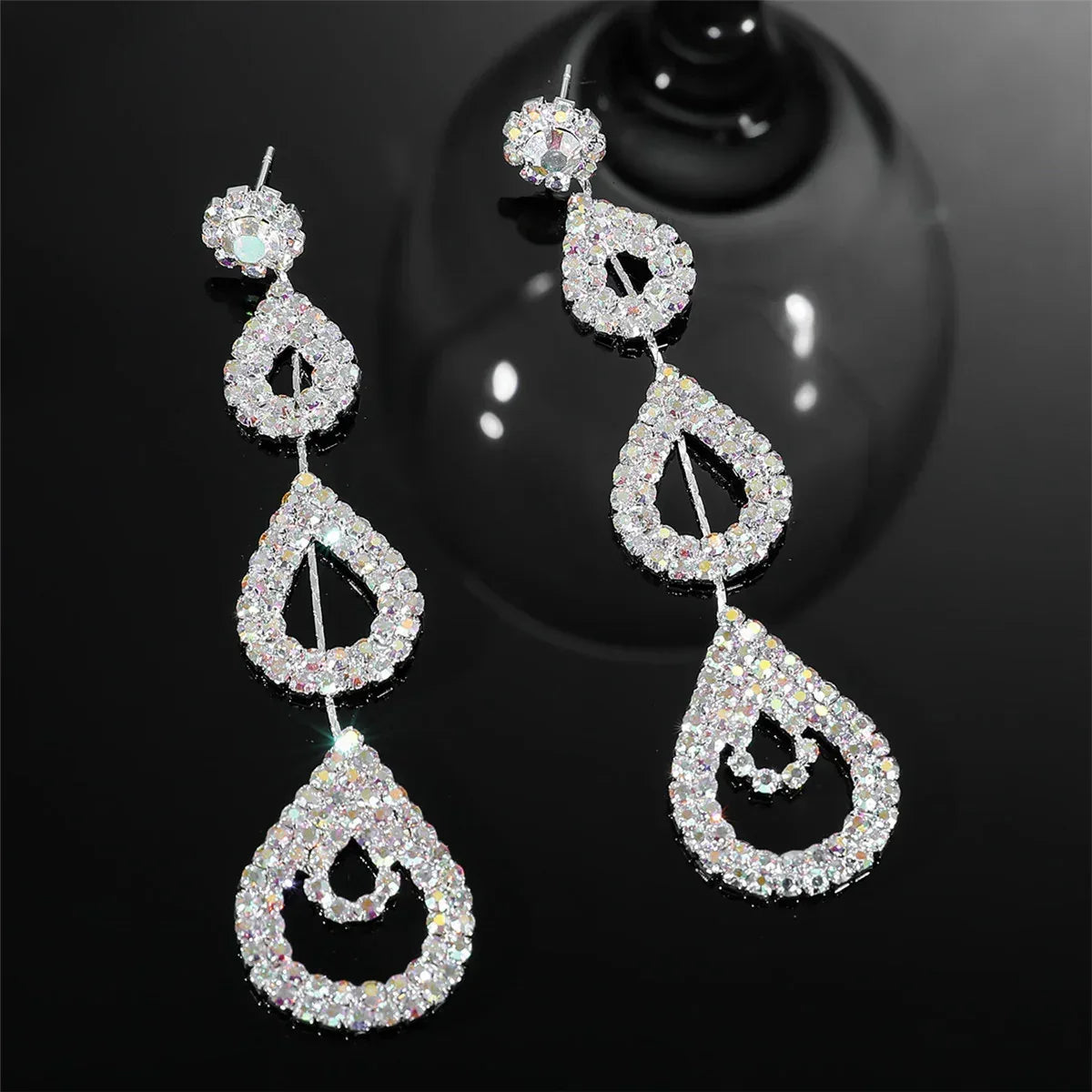 Rhinestone Long Earrings - Viexta