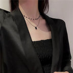 Double Layer Twin Black Rhimestone Necklace