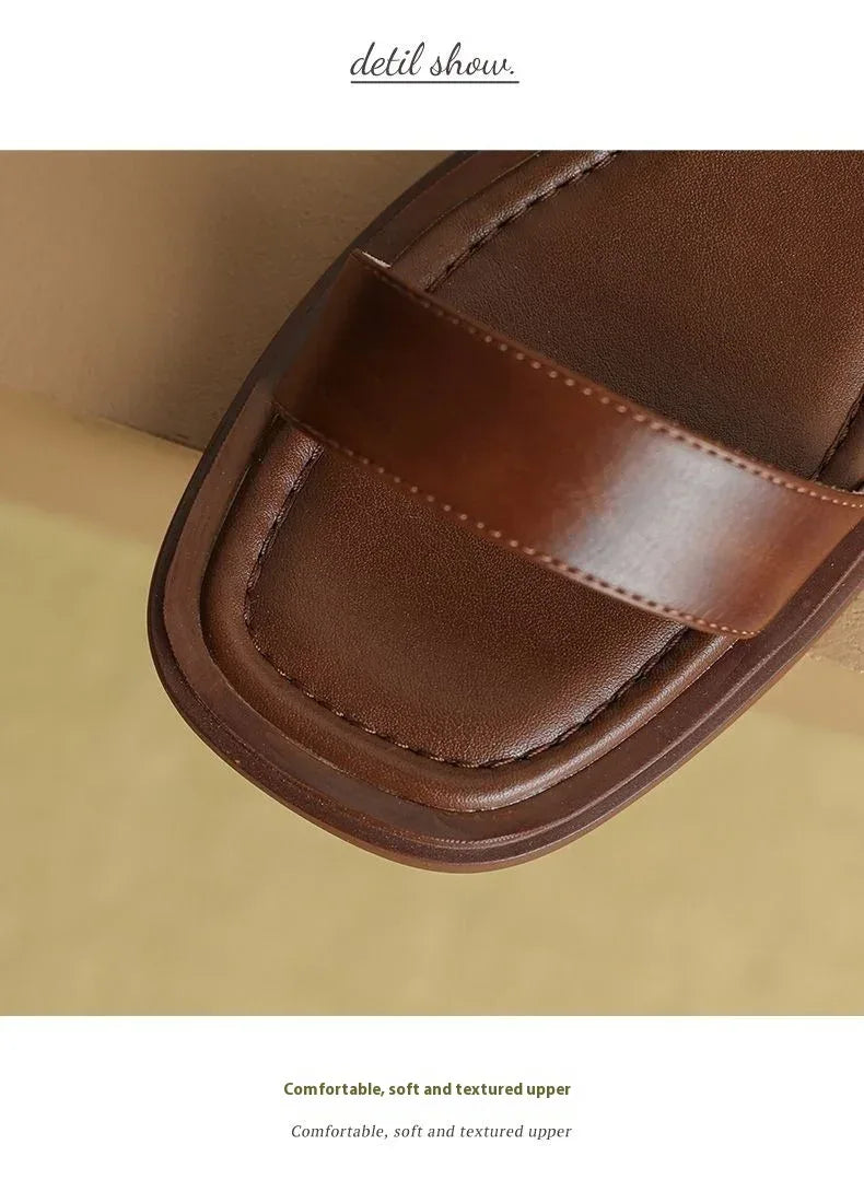 Summer Flat Soft Sole Leather French Sandals - Viexta