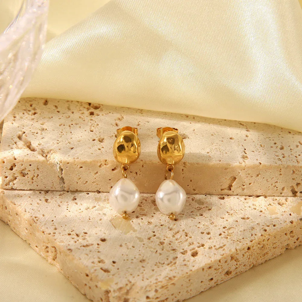 Titanium Steel Irregular High-grade Pearl Earrings For Women - Viexta