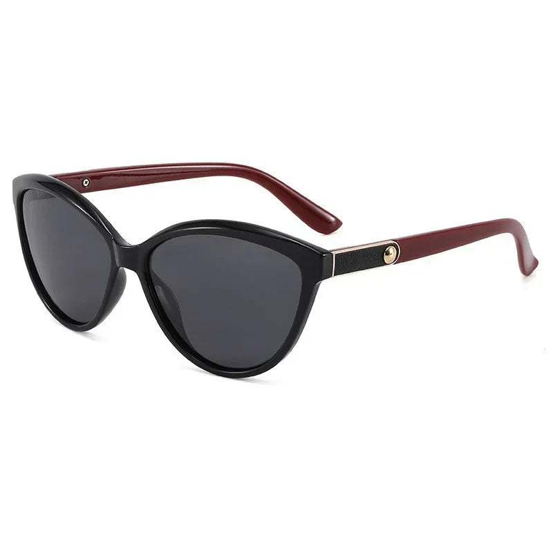 Polarized Personalized Leather Inlaid Light Luxury Cat Eye Sunglasses - Viexta