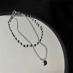 Double Layer Twin Black Rhimestone Necklace