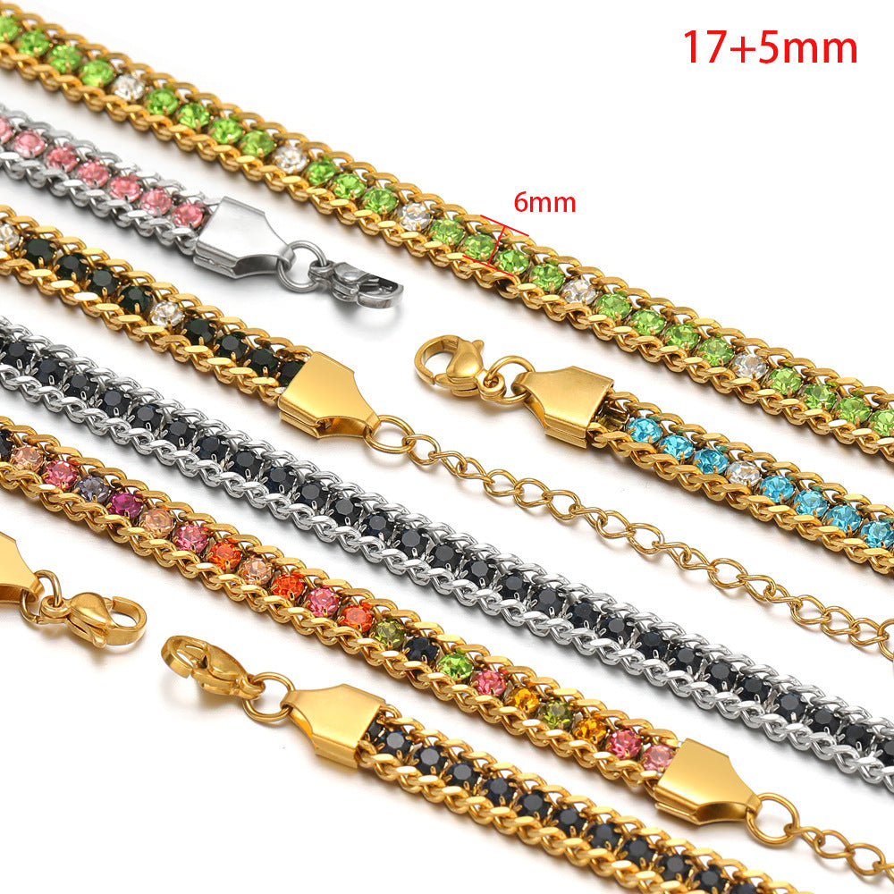 Zircon-studded Chain Pearl Bracelet