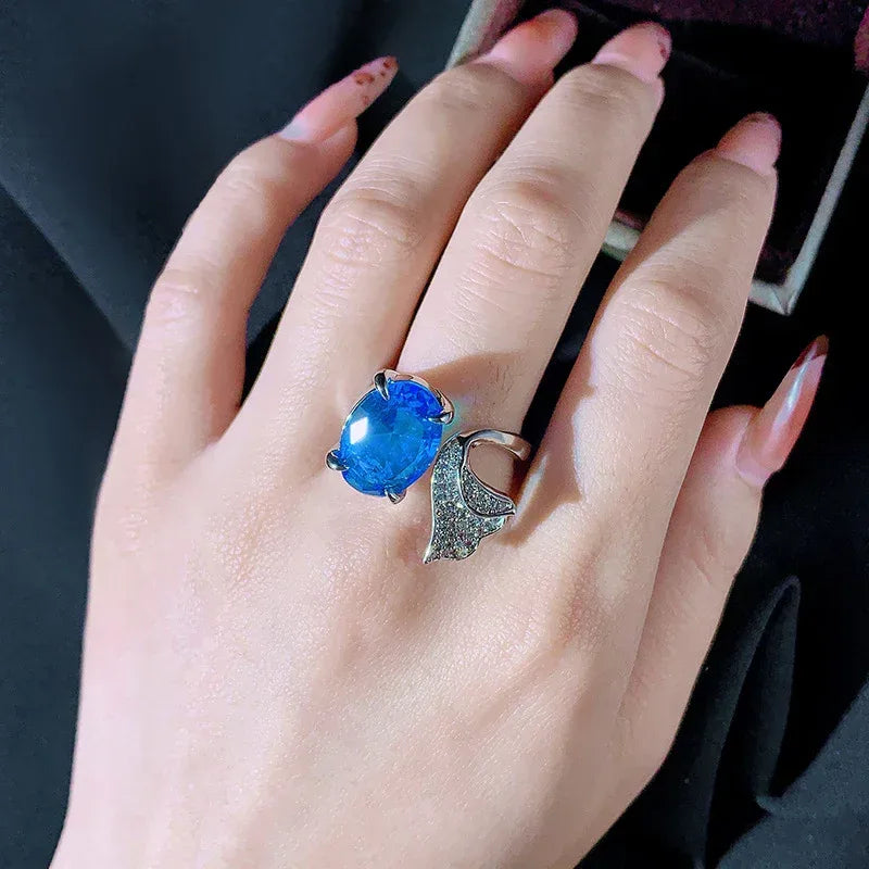 Tan Sang Blue Water Drop Pear Ring - Viexta