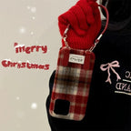 Flannel Contrast Color Check Carrying Strap iPhone Case - Viexta