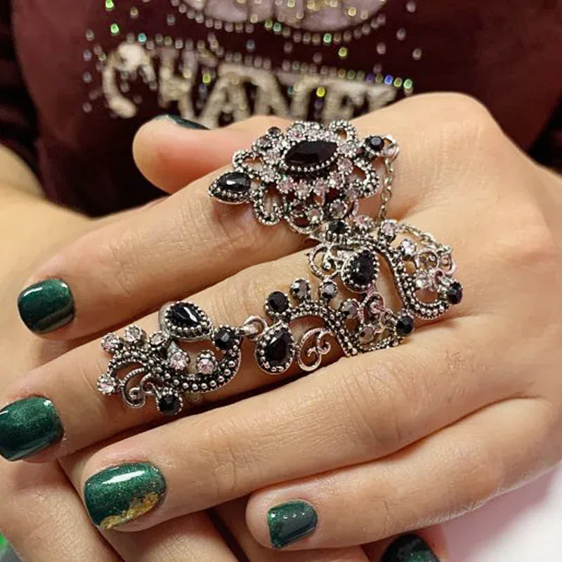 Resin Diamond Openwork Floral Vintage Ring - Viexta
