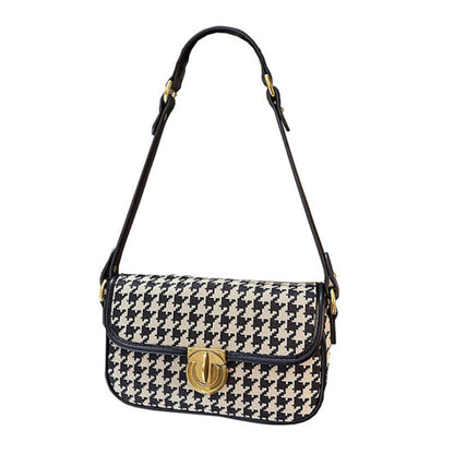 Houndstooth One Shoulder Baguette Bag