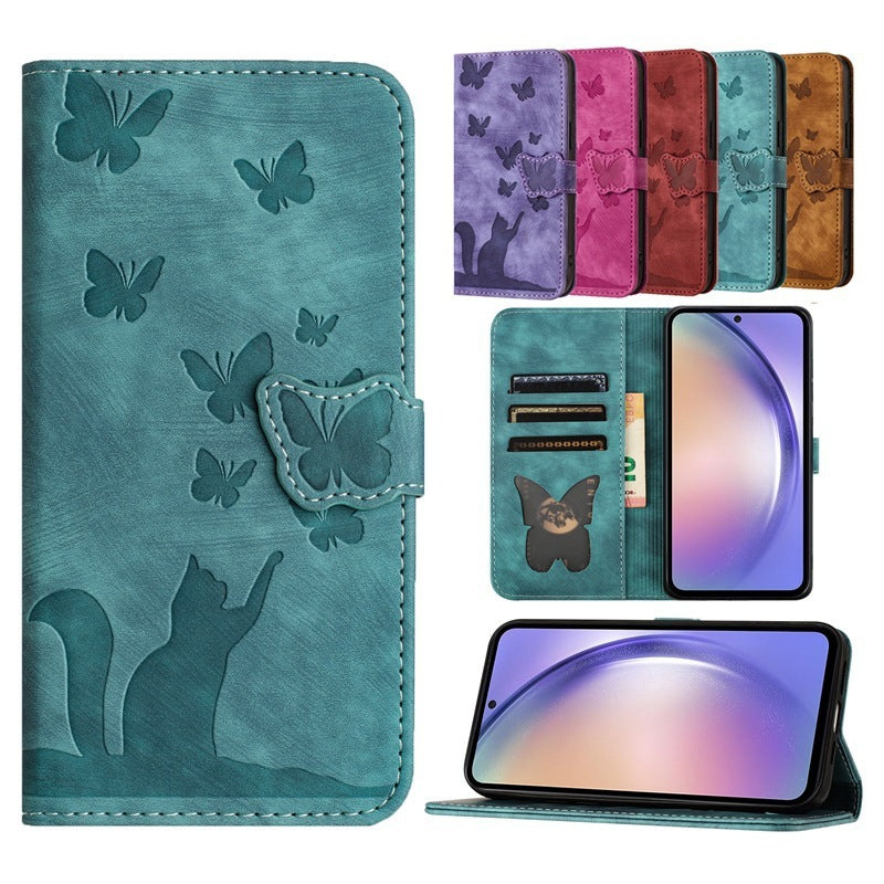 Butterfly Cat Embossed iPhone Leather Case
