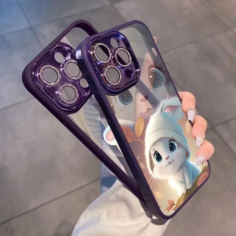 Hat Rabbit Glitter Lens Transparent Mobile iPhone Case - Viexta