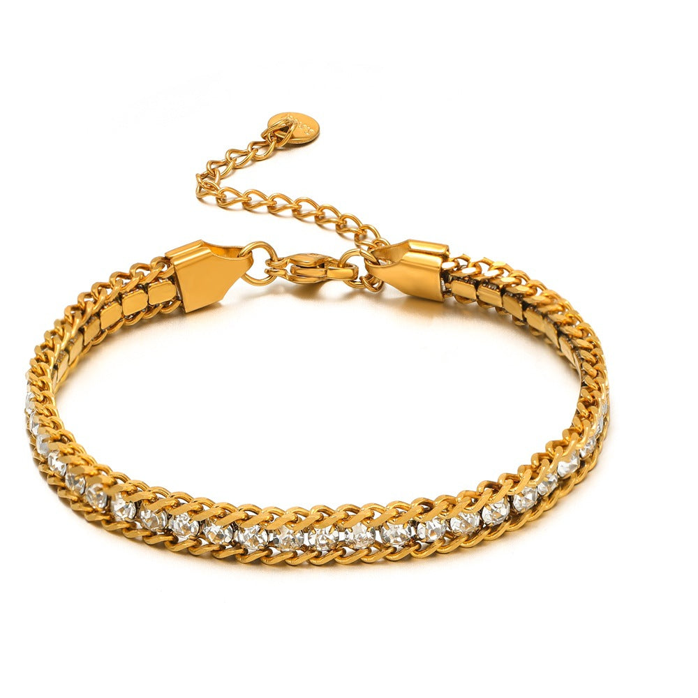 Zircon-studded Chain Pearl Bracelet