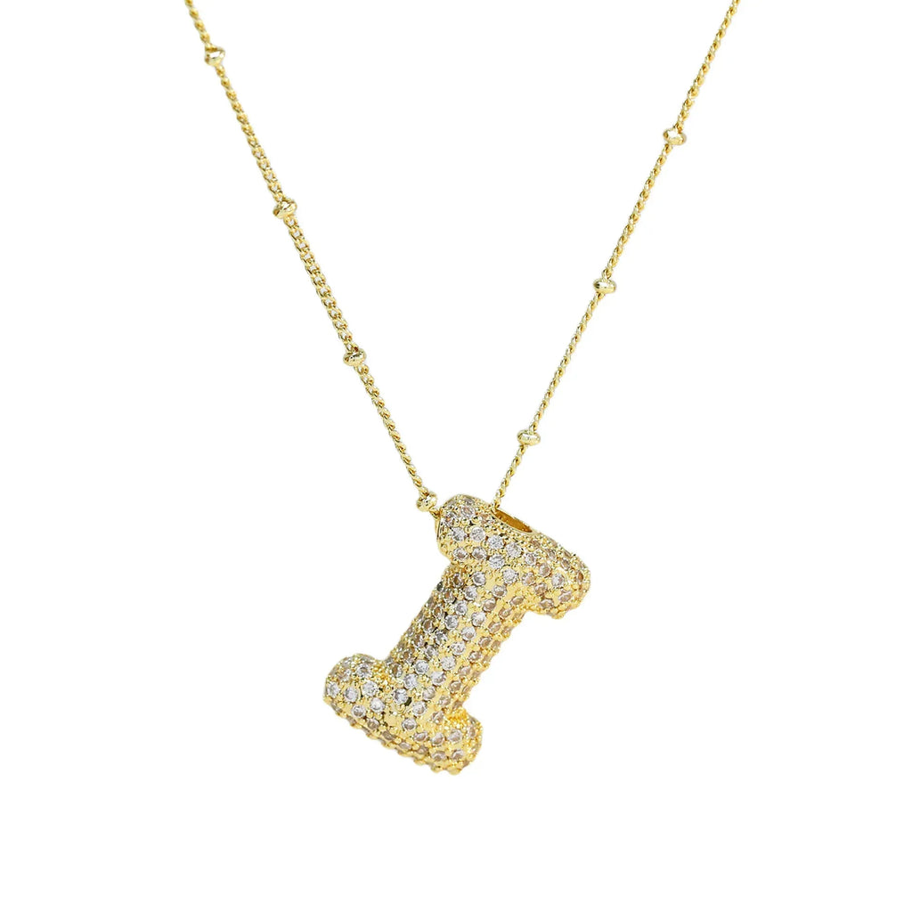 brass-zircon-bubble-letter-pendant-necklace - Viexta