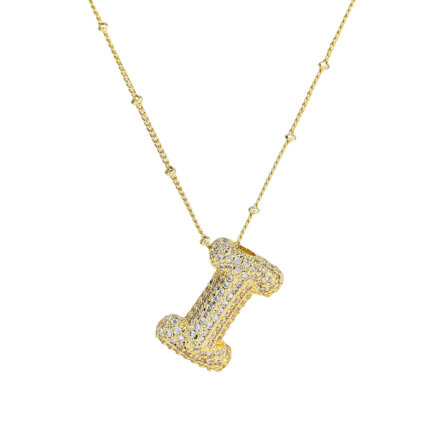 Brass Zircon Bubble Letter Pendant Necklace