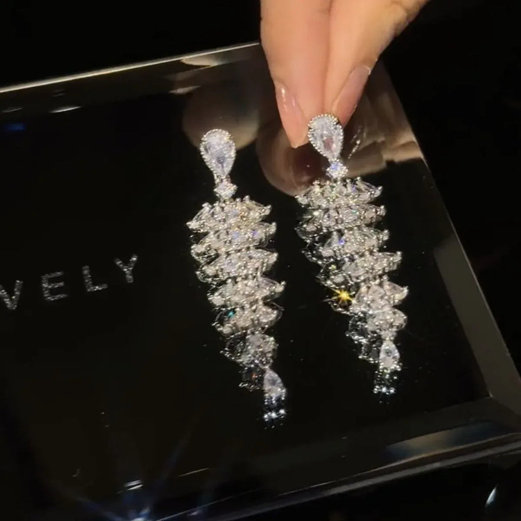 Sparkling Zircon Tree Drop Earrings - Viexta