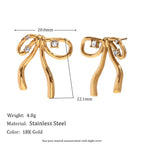 Stainless Steel 18K Gold Plating Rhinestone Bow Pendant Earring Ring