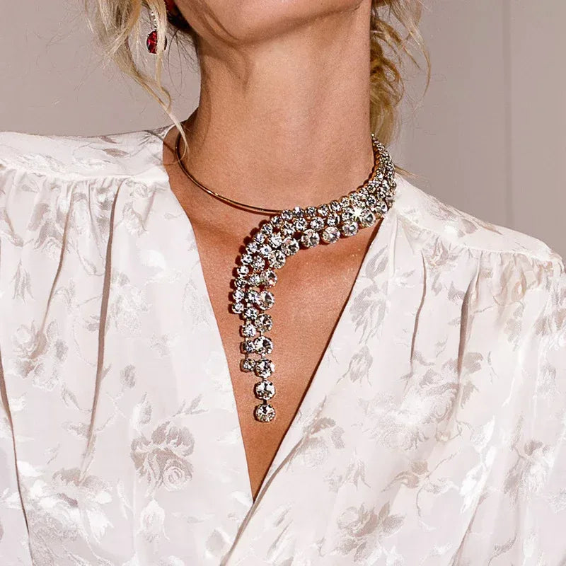 long-fringe-rhinestone-collar-multi-layer-necklace - Viexta